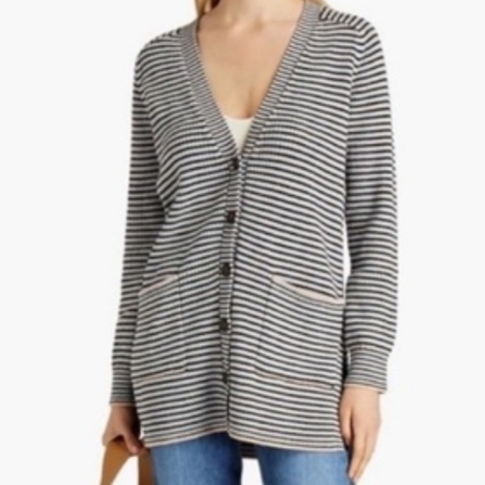 A.L.C. Caspian Striped Cardigan Patch Pockets Oversized Italian Yarn Size Small